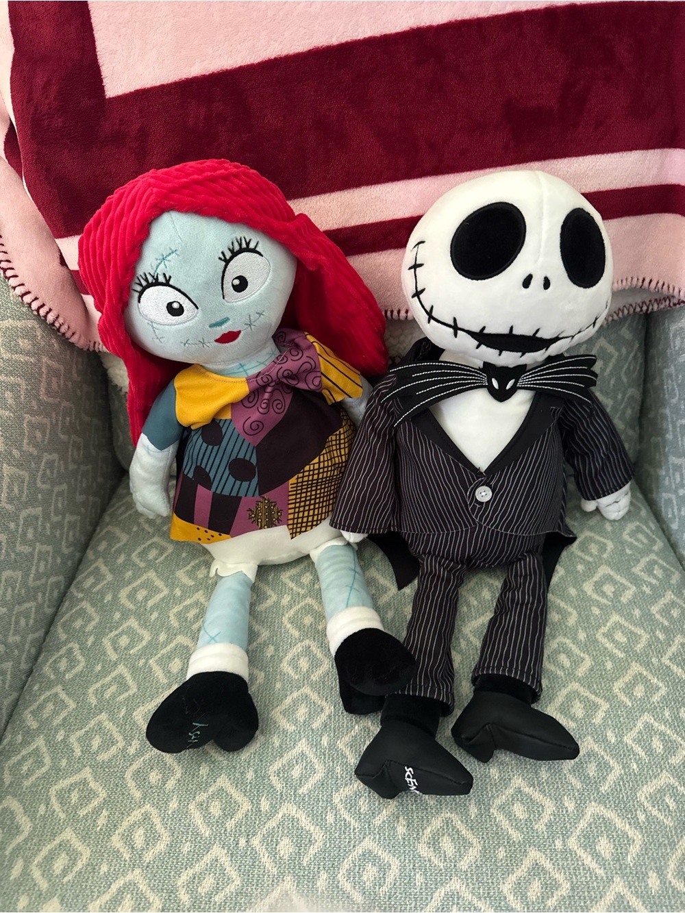 Scentsy Jack Skellington & Sally Plush Set - Red, Black, White, Yellow, Teal